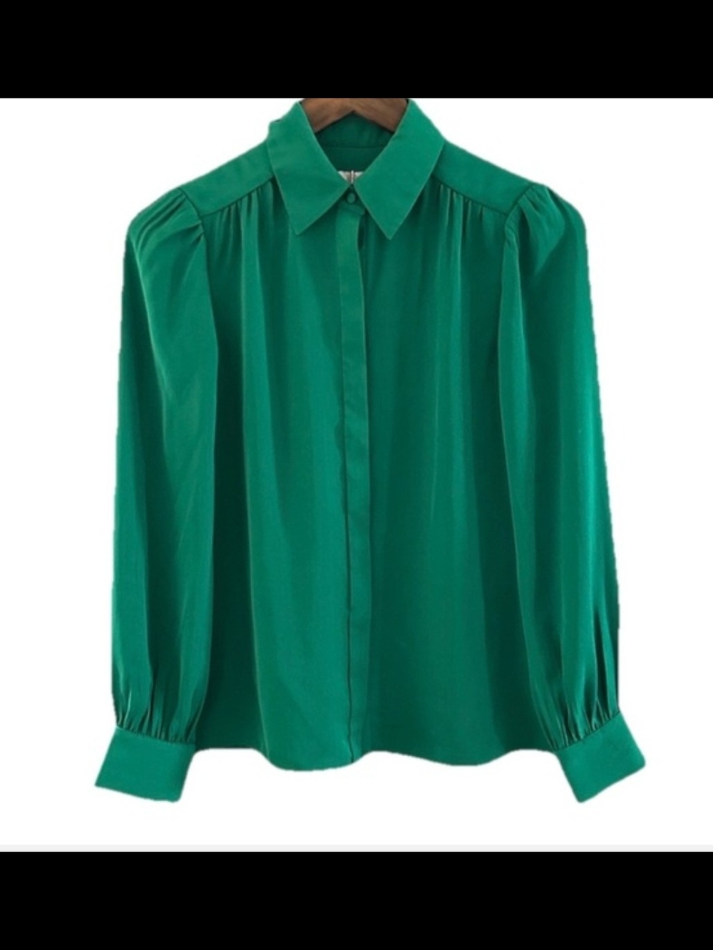 Women's Emerald Green Button-Front Shirt Blouse - Picture 3 of 7